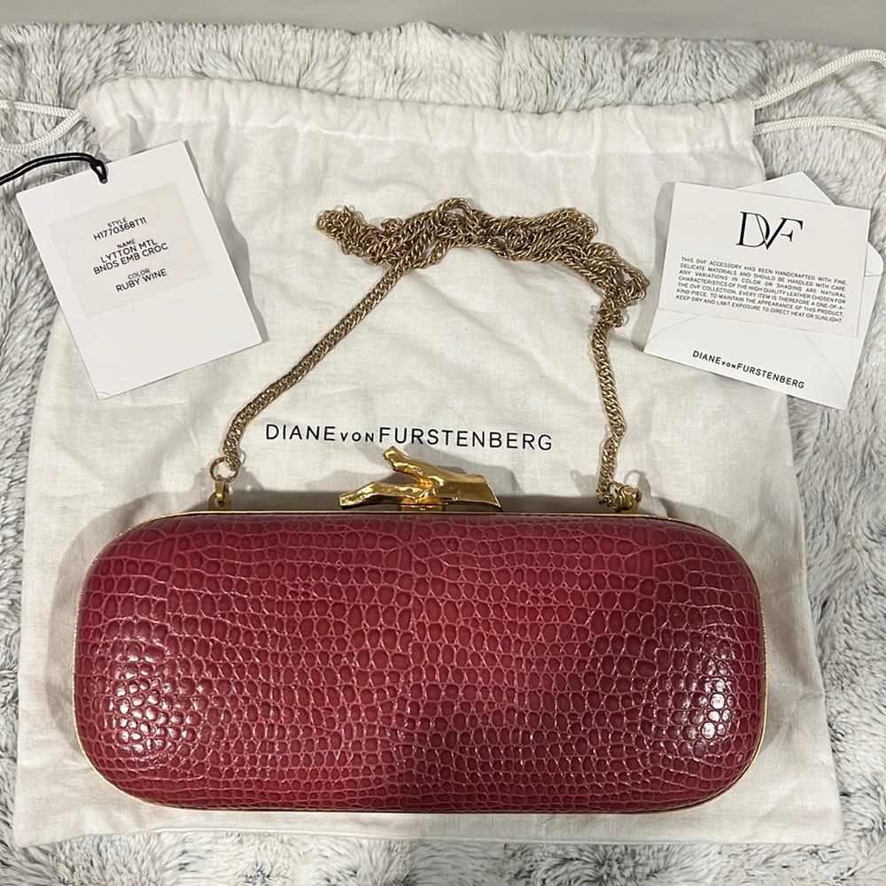 Diane von Furstenberg Lytton Embossed Crocodile Clutch